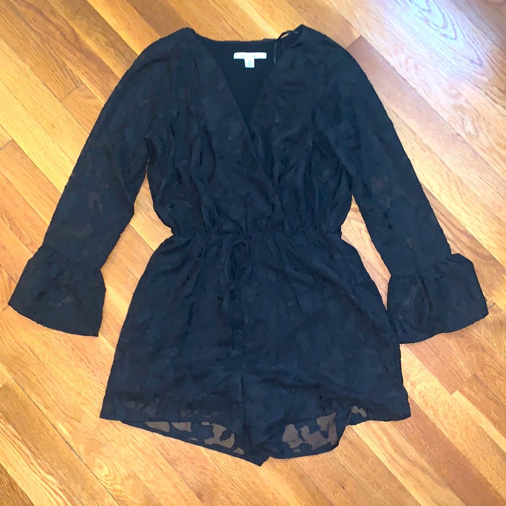 EUC Lacy black long-sleeve romper